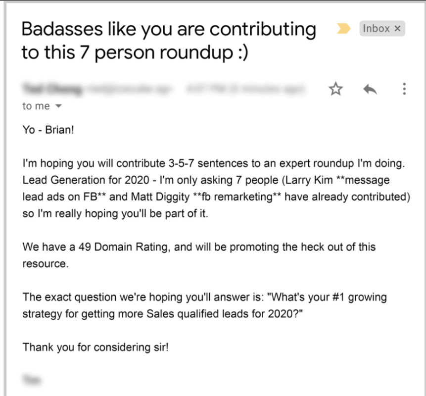 Email outreach example 2