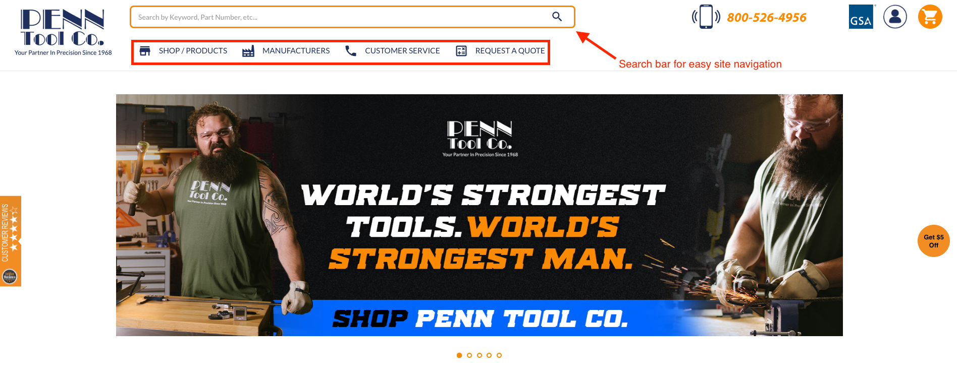 bar for easy site navigation