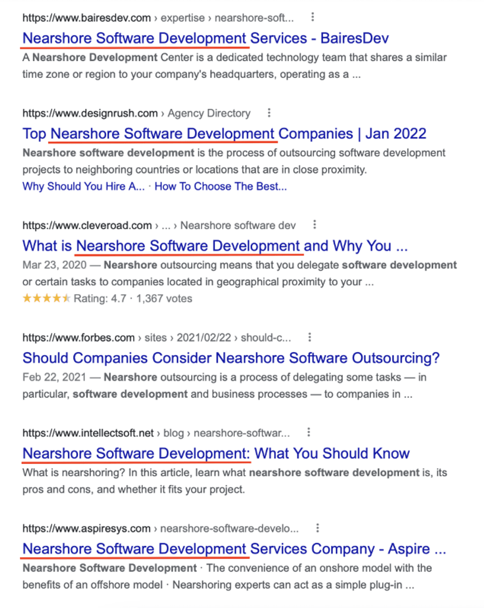 SERP page with visible Title Tags
