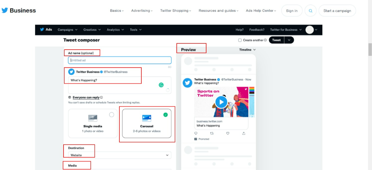 How to add image, video and destination links with tweet
