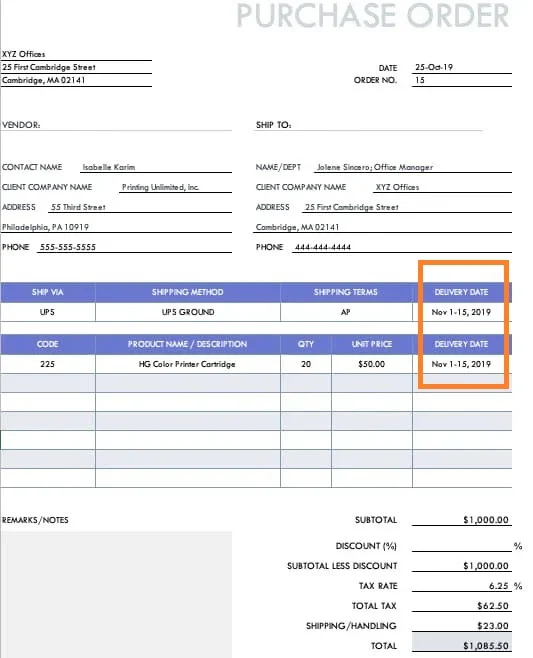 purchase order example 2