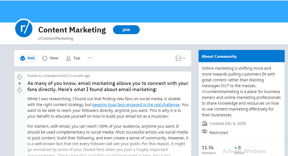 here’s a Reddit community content marketing professionals can join