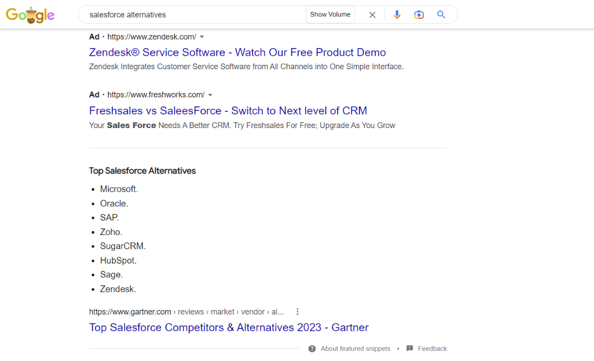 SERP results