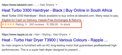 Rating with reviews on SERP result