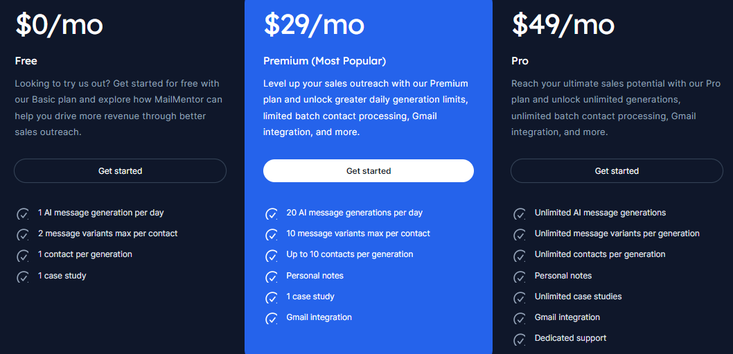 Mailmentor pricing