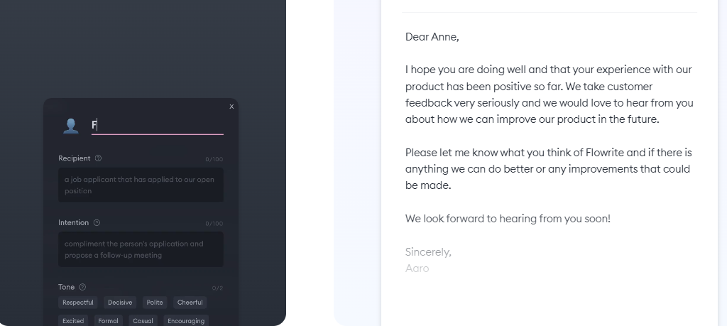 Writing emails with Flowrite