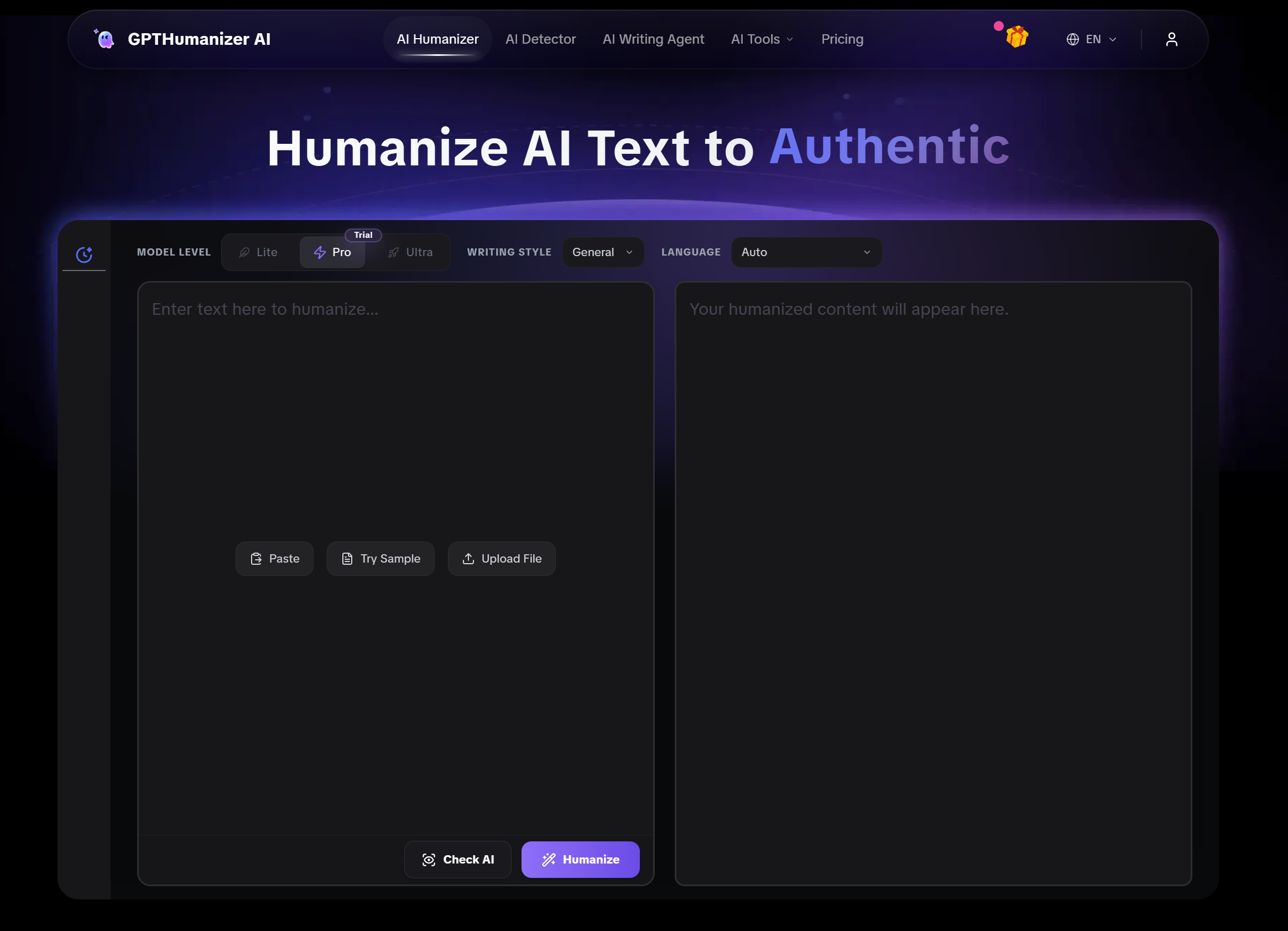 GPTHumanizer AI home page
