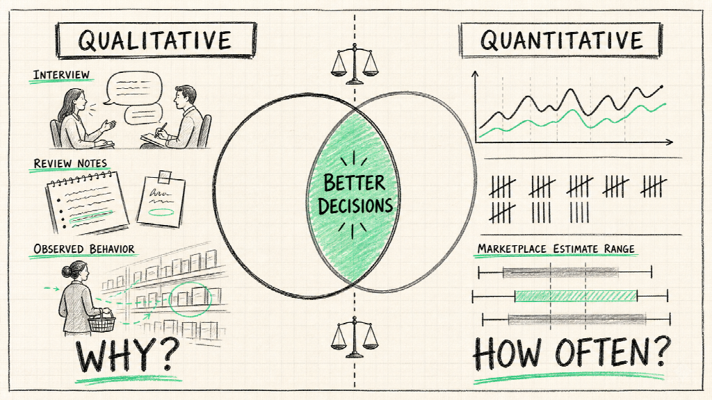 Qualitative evidence explains why; quantitative evidence estimates how often. Strong research needs both