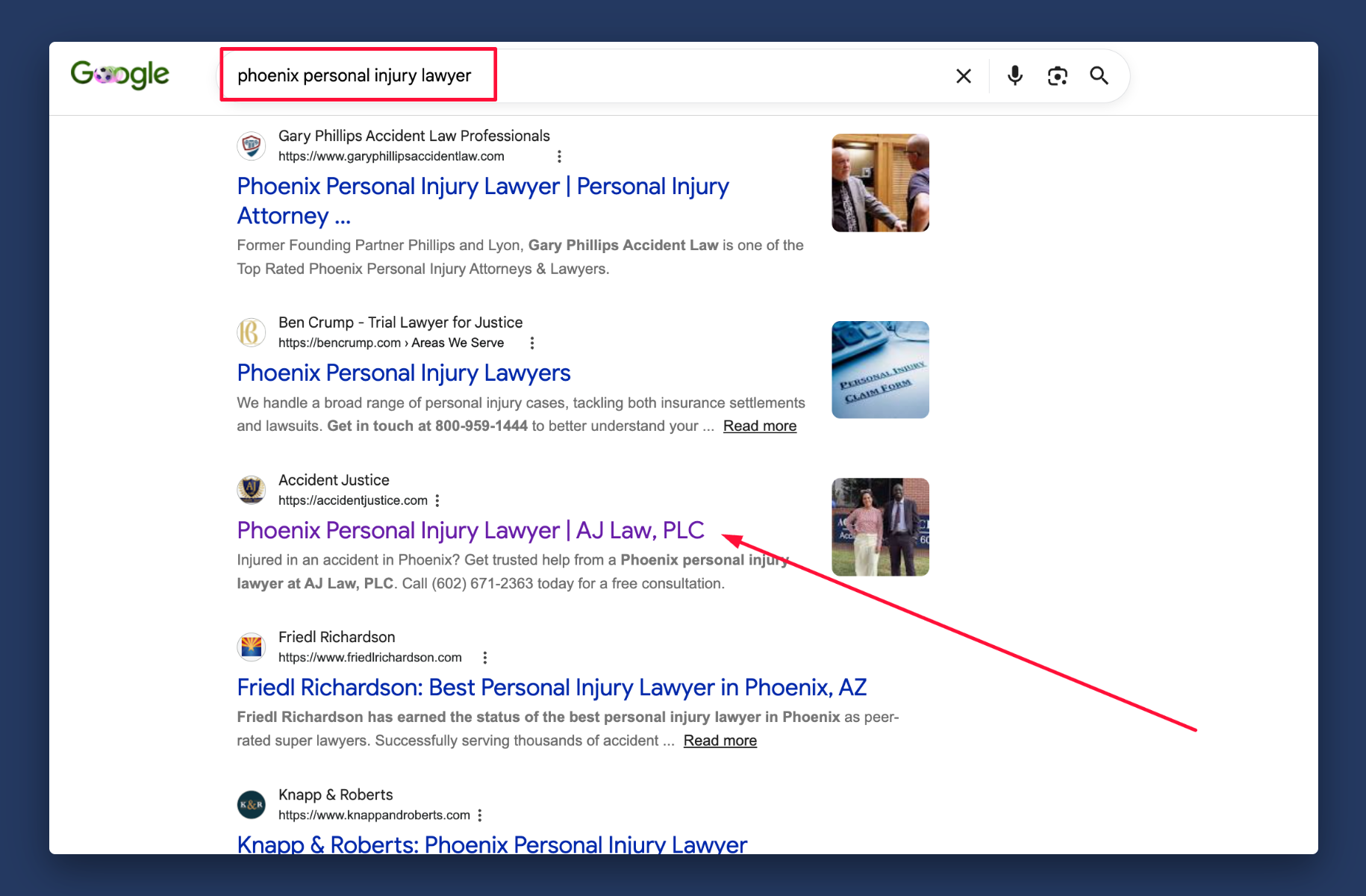 Phoenix personal injury lawyer search query