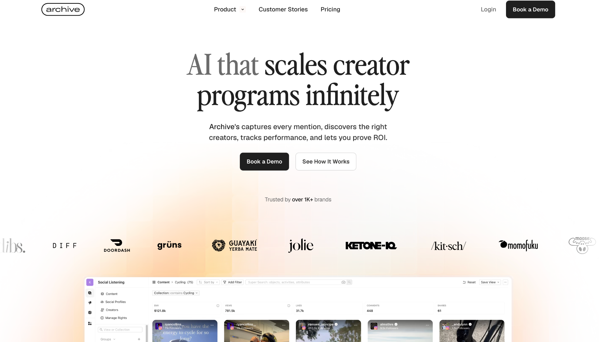 Archive homepage showing the creator program and UGC capture positioning