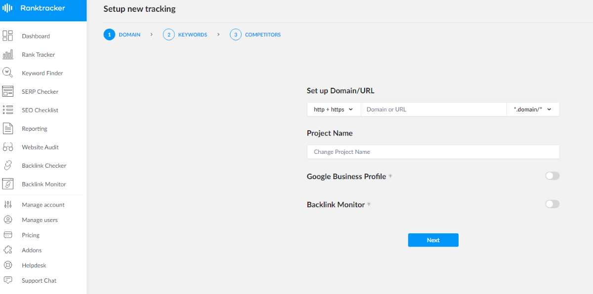 Ranktracker website audit setup