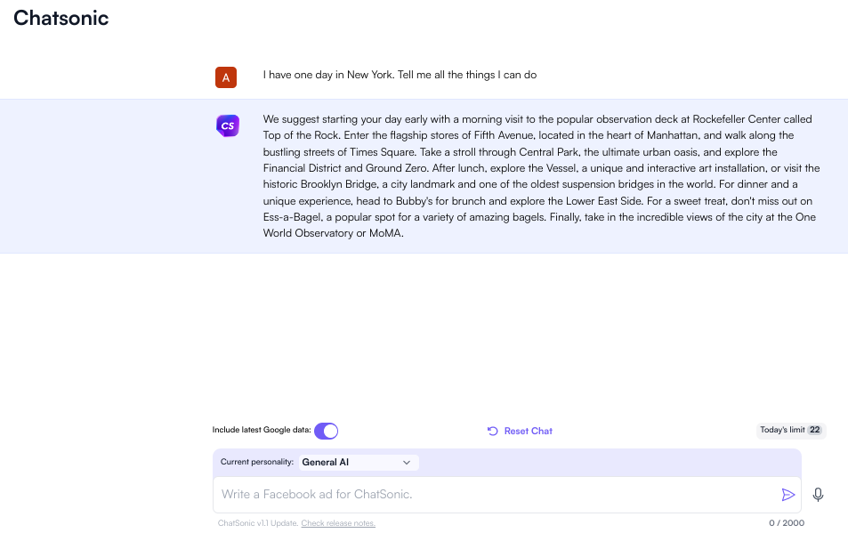 Make instant travel plans with Chatsonic and let it guide you through voice responses