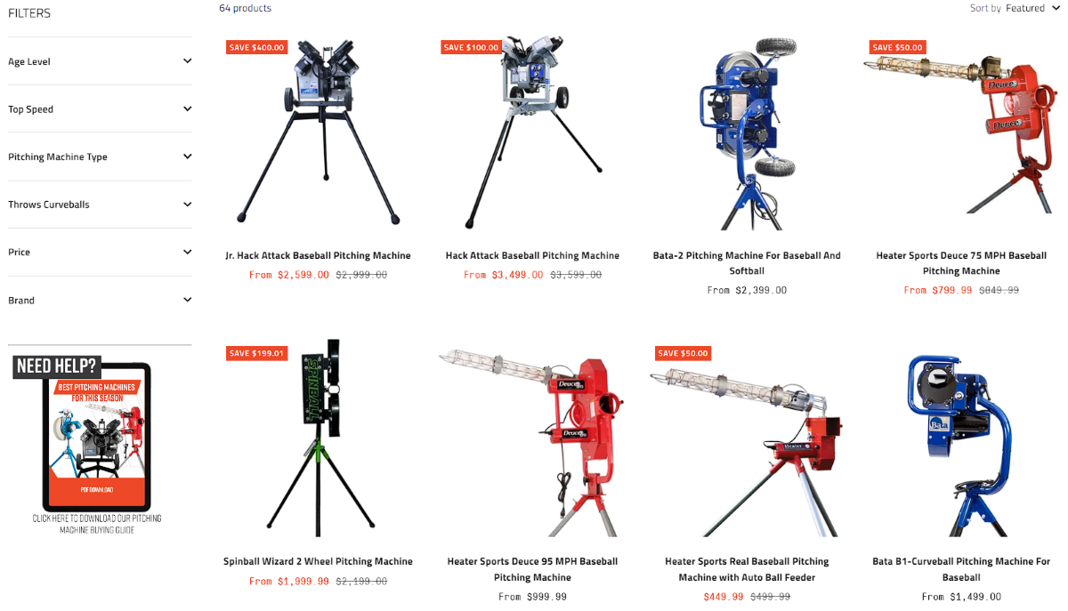 Example products listing page