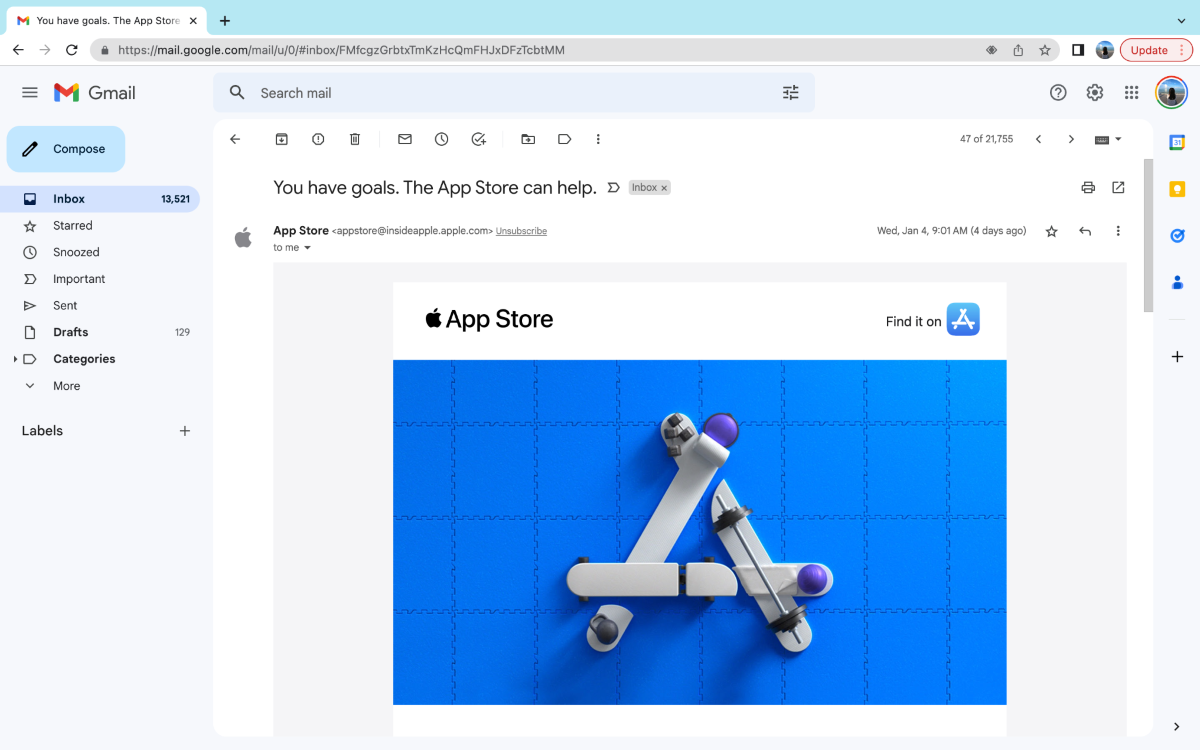 Example of ego-inducing email marketing from Apple