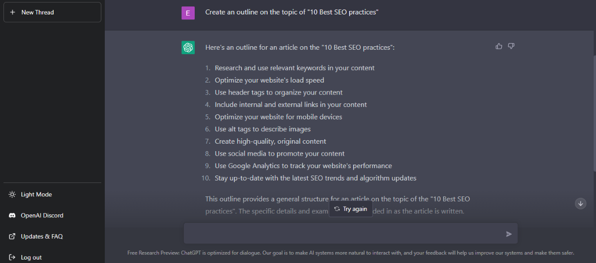 ChatGPT example