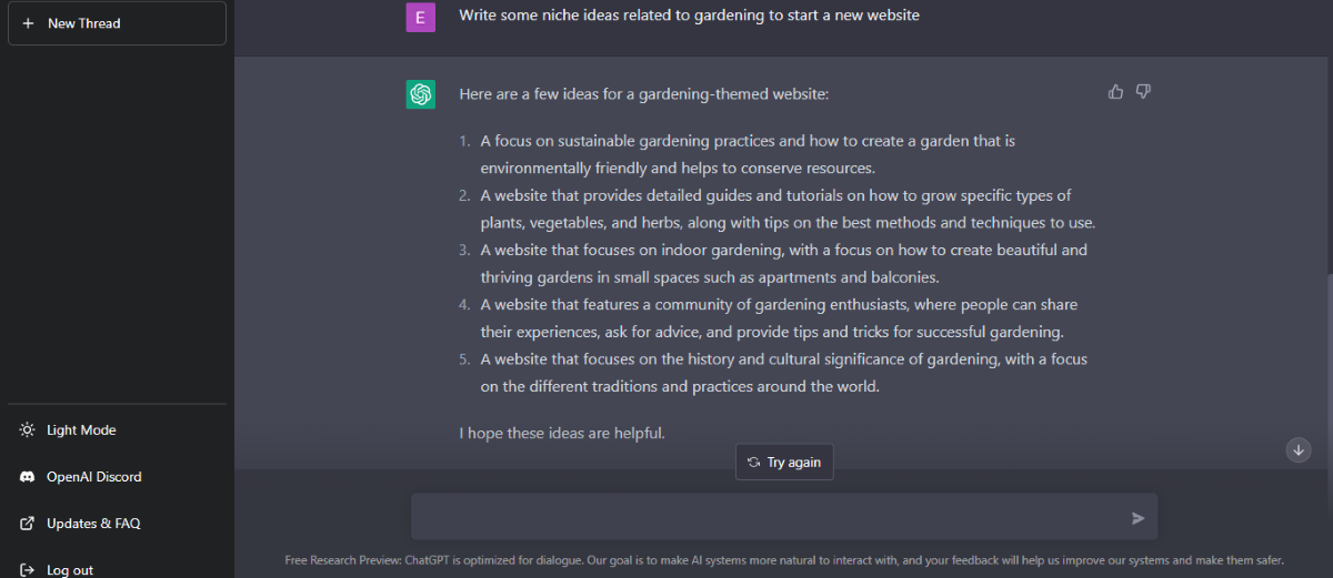 ChatGPT example