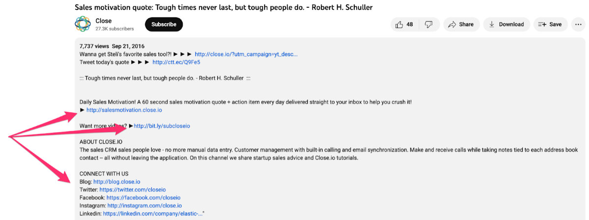 Backlinks in the SEO-optimized description of my Youtube video, including links to our blog and newsletter sign-up