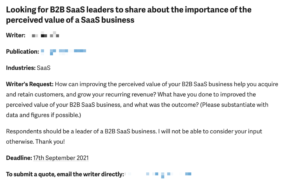 Writers and journalists use it to submit questions that are then sent out to relevant sources