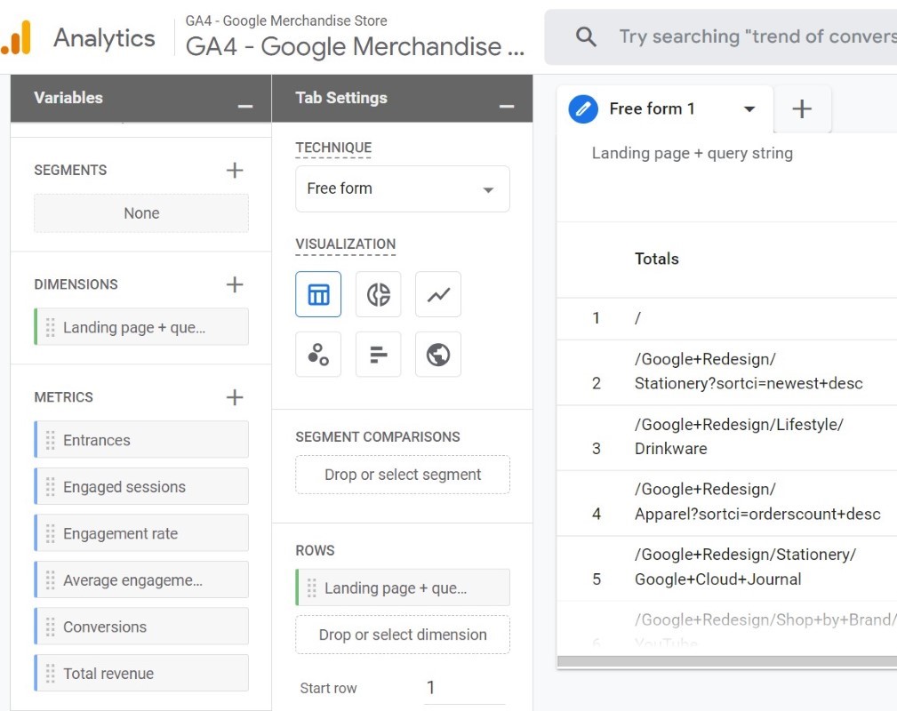 Building the landing page report in the visualization area