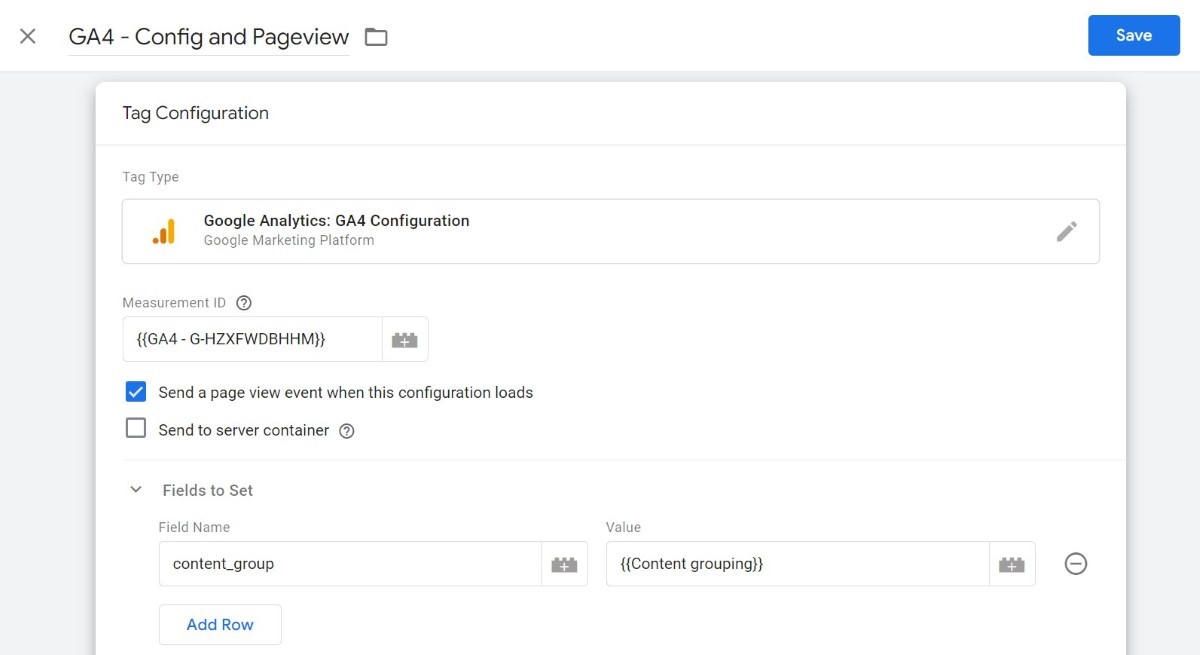 Content grouping in the GA4 tag configuration