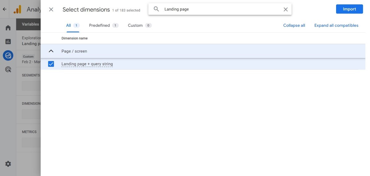 Importing a dimension in explorations