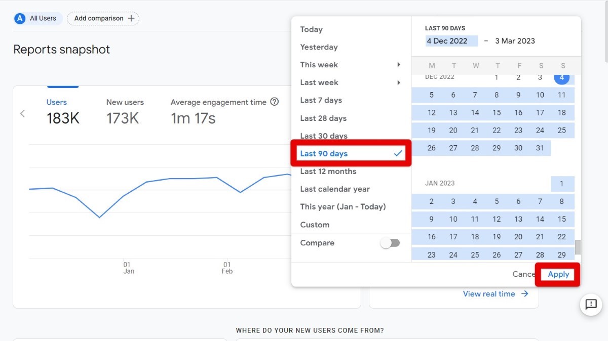 Selecting a date range