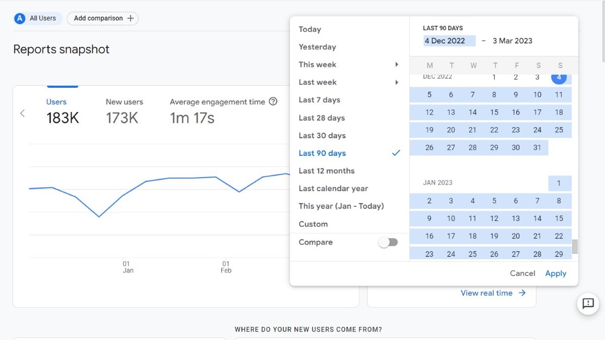 Selecting a date range
