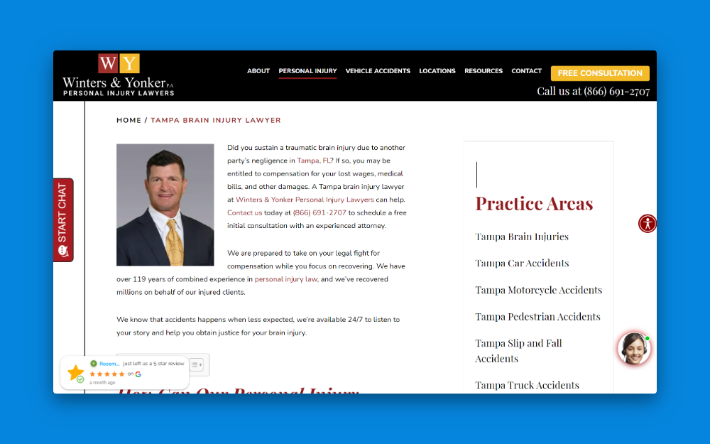 Landing page for Winters & Yonker brain injury lawyer