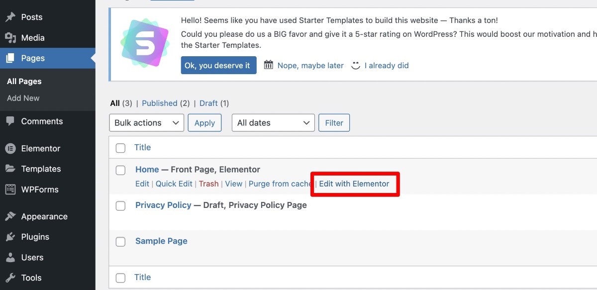 Edit page with Elementor