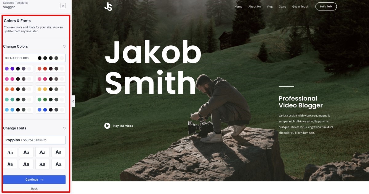 Here you have the option to change your website color scheme and typography