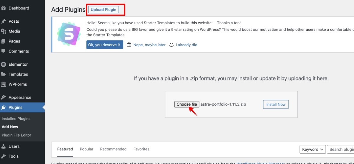 Upload and install new plugin