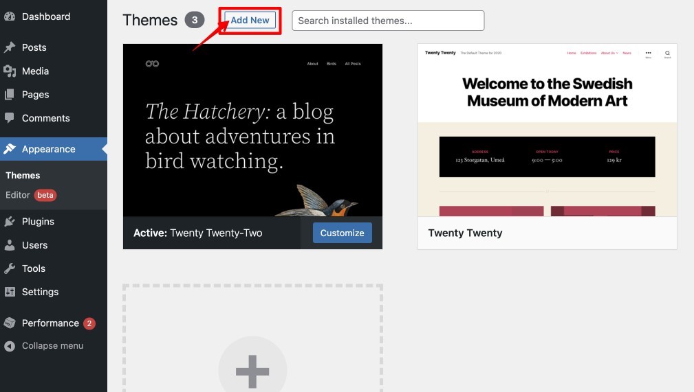 WordPress add new theme