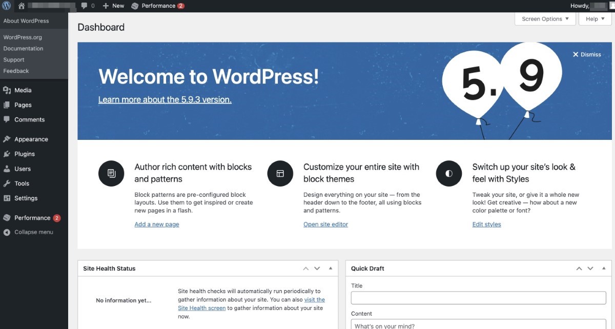 WordPress Dashboard