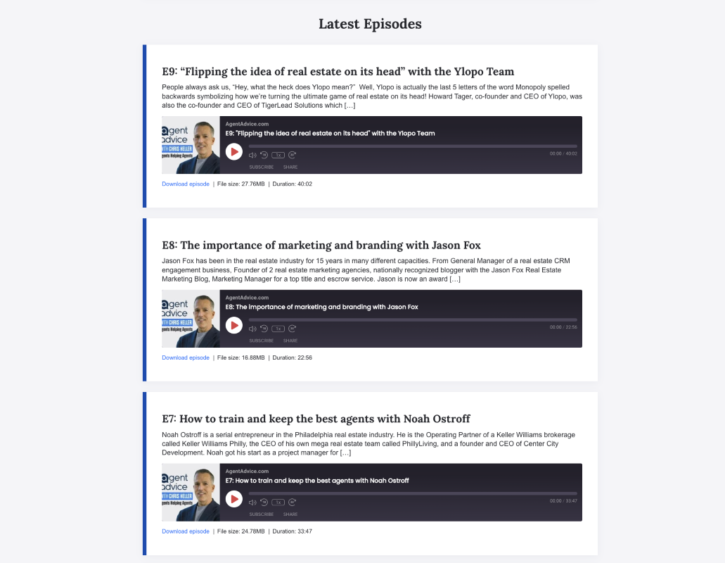 Podcast listing page