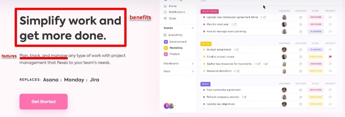 Focus on the benefits