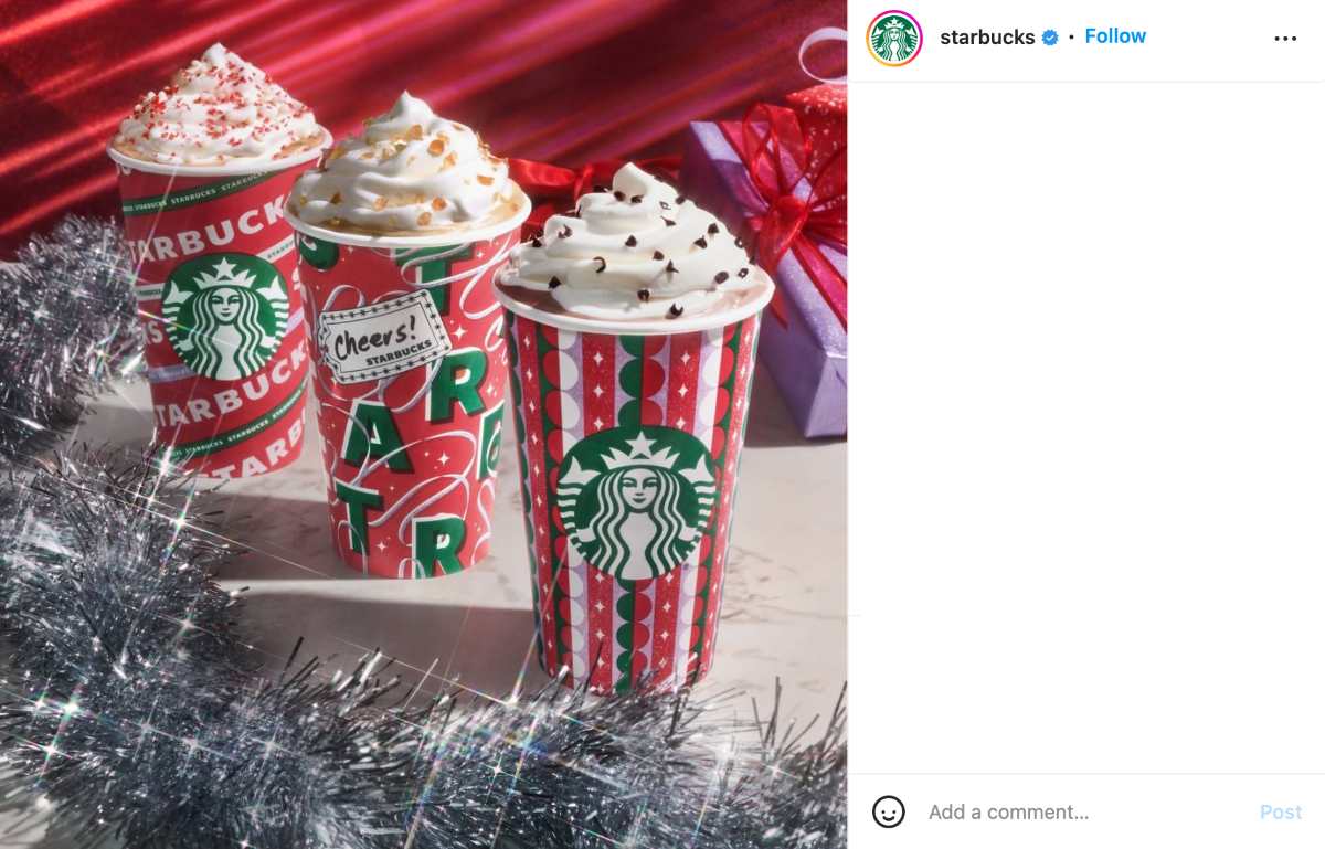 Take it one step further by adding in a garland border, and some present graphics like Starbucks does