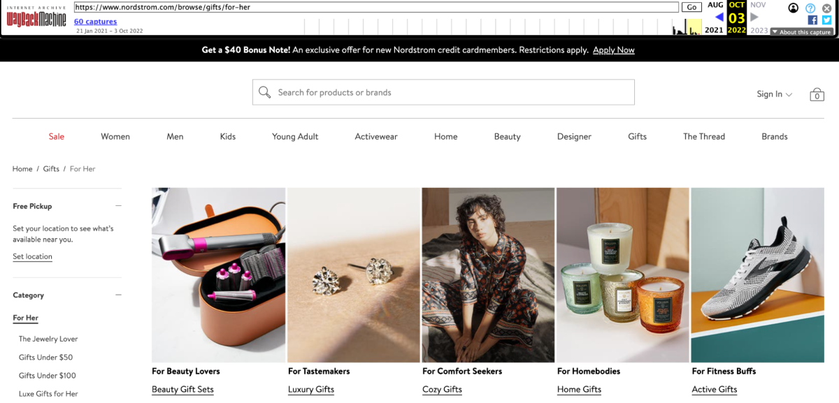 WebArchive - change in link of Nordstrom