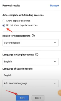Steps to turn off trending searches in Chrome on an Android device