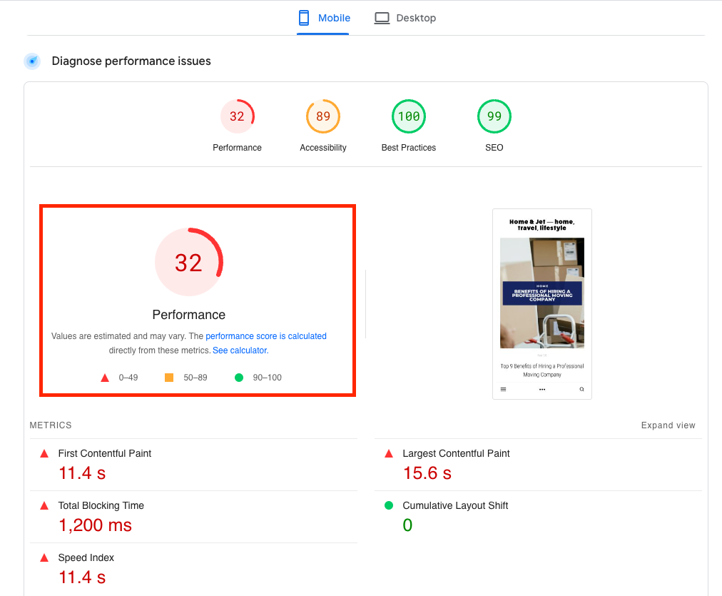 Google's PageSpeed Insights
