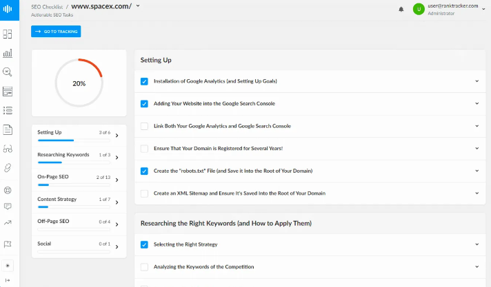 Screenshot of Ranktracker’s SEO Checklist tool