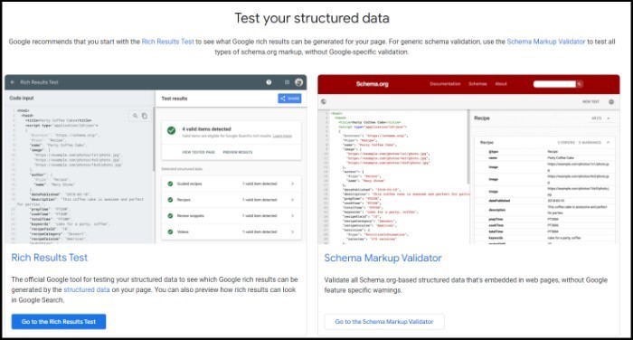 Test schema markup