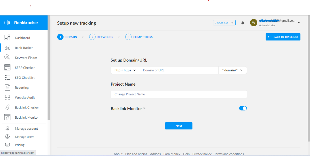 Setup new tracking