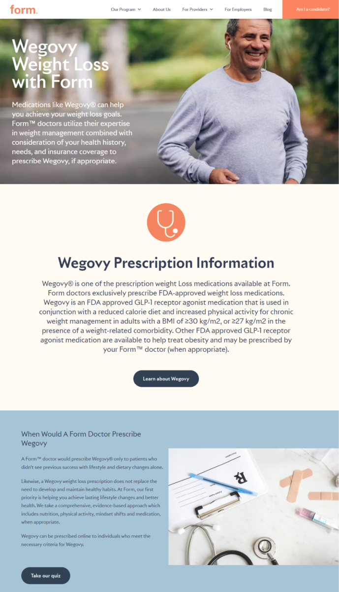For instance, you could highlight your Wegovy offer along with your additional weight loss aids, as a banner at the top of your website