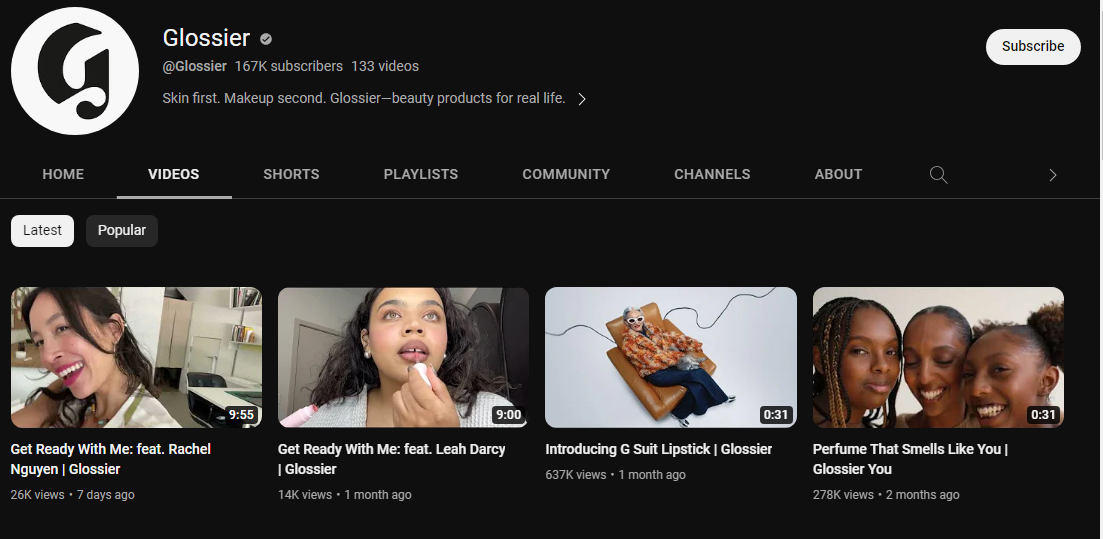 YouTube channel featuring product demonstrations, skincare routines, and interviews with influencers
