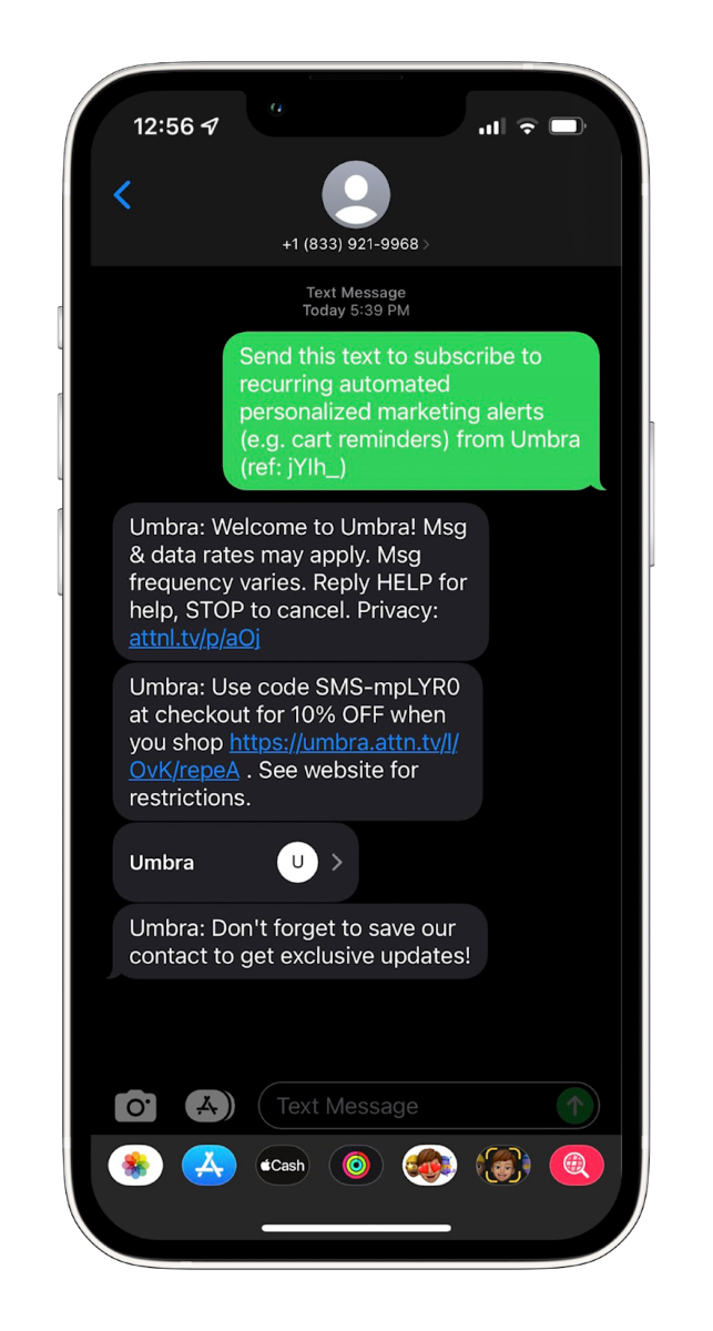 Umbra makes use of a virtual contact file (VCF) to allow customers to save their contact details