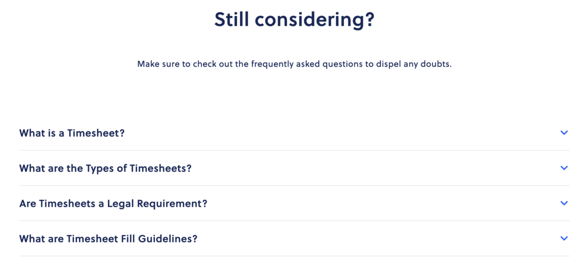 an example of FAQ by online time tracker – Quidlo