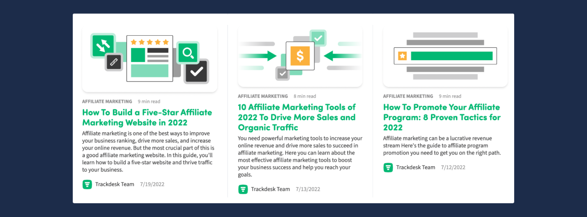 Ecommerce affiliate software TrackDesk published a lot of 2022-related content on their blog