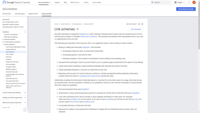 Google Search Central - Link schemes