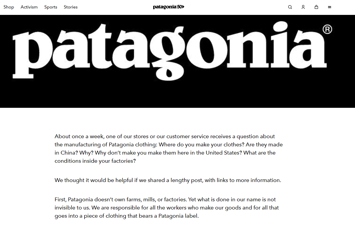 Patagonia transparent initiative