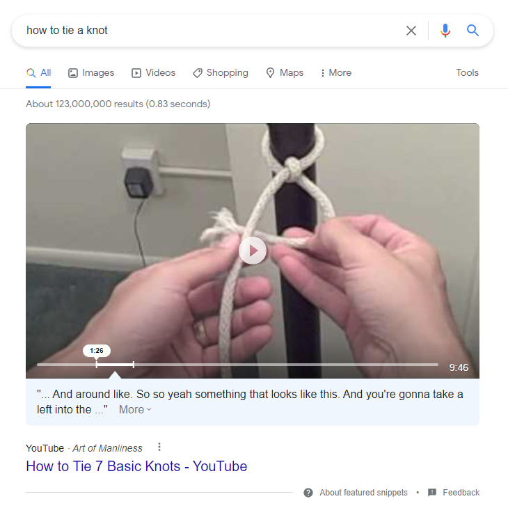 Featured Snippet - YouTube video